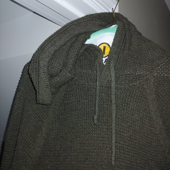 Abercrombie Loose Knit Hoodie Dark Olive Green Sweater - Size Medium - Picture 2 of 6